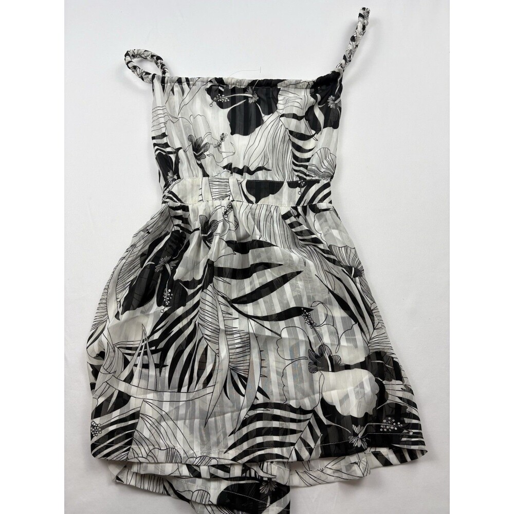 Uno Core Fashion Women Black White Rope Floral Tropical Sleeveless cross Back M